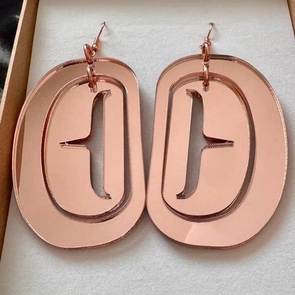 B Yellowtail Rose Gold Mirror Earrings by Indigenous Artist Copper Canoe Woman - Picture 4 of 7